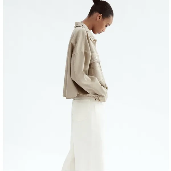 NWT‎ Zara Piercing Cropped Overshirt Jacket in Taupe Size Extra Large - Image 6