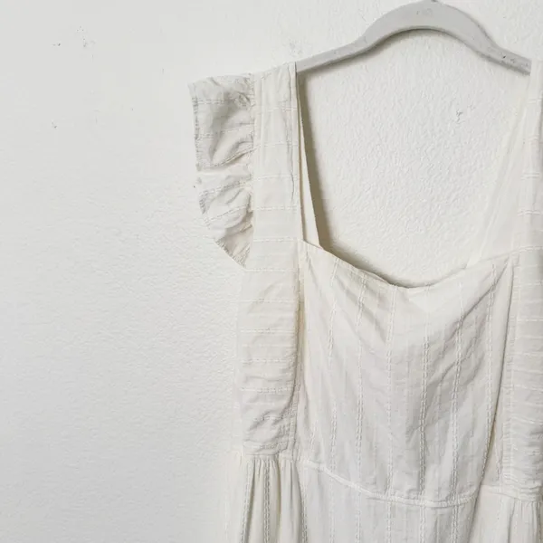 [Madewell] Cream Ruffle Strap Textural Striped Tiered Midi Dress Cutout Back 2X - Image 8