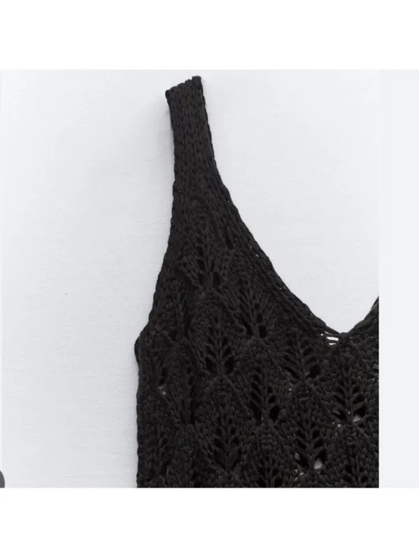 Zara NWT Black Crocheted Fringe Tank Top - Women - Image 5