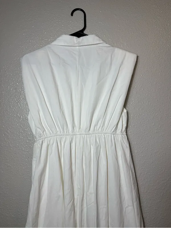TCEC White‎ Cotton Shirt Dress Womens Small Sleeveless Tiered Midi Maxi - Image 6