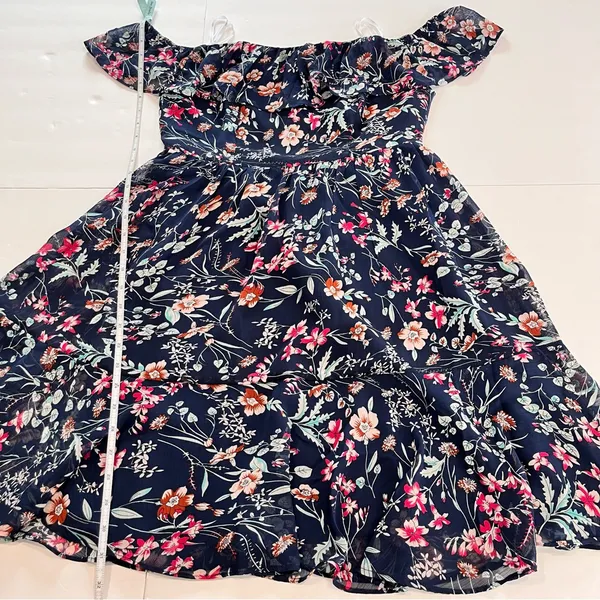NWT Lulus My Favorite Navy Blue Floral Print Off the‎ Shoulder Dress MEDIUM - Image 10
