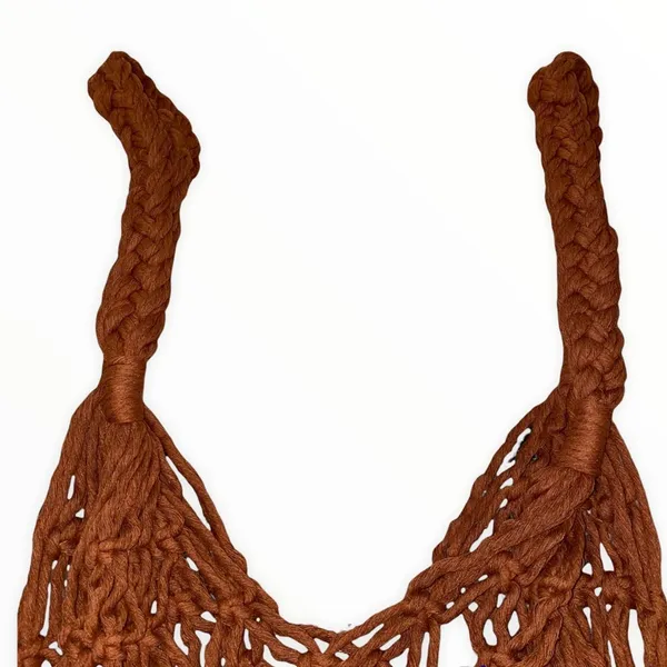 Boho Crochet Net Shoulder Bag Rust Brown Handmade‎ Style Market Tote Festival - Image 5