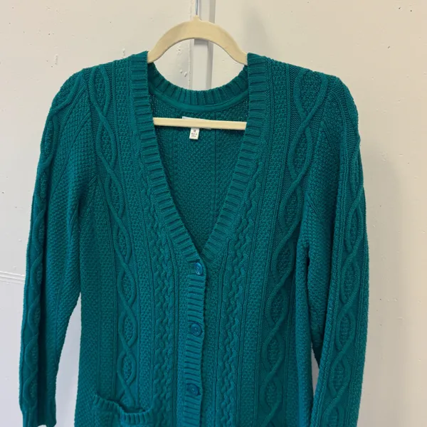 Y2K Croft & Barrow Women's Teal Green Cable Knit Button Front Cardigan Sweater M - Image 3