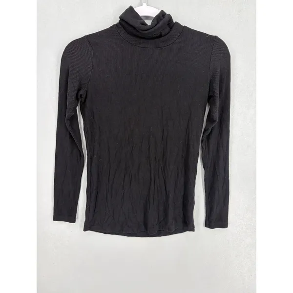 P.int Womens Turtleneck Top Black Ribbed Long Sleeve Slim Fit XS - Image 2