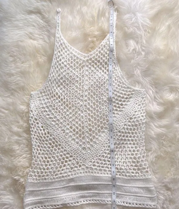 White Bohemian Crochet Knit Sheer Beach Cotton Cover Up Shirt Dress S M … - Image 3