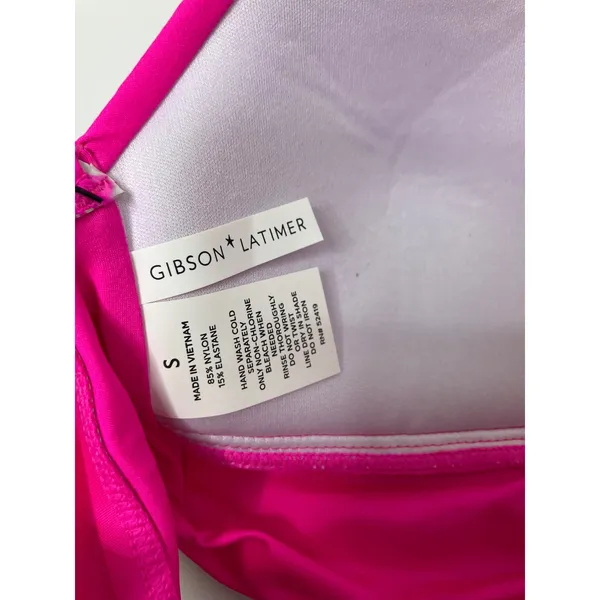 Gibson Latimer Bikini Set Womens S Pink New Ruched Halter High Waist Two Piece - Image 5