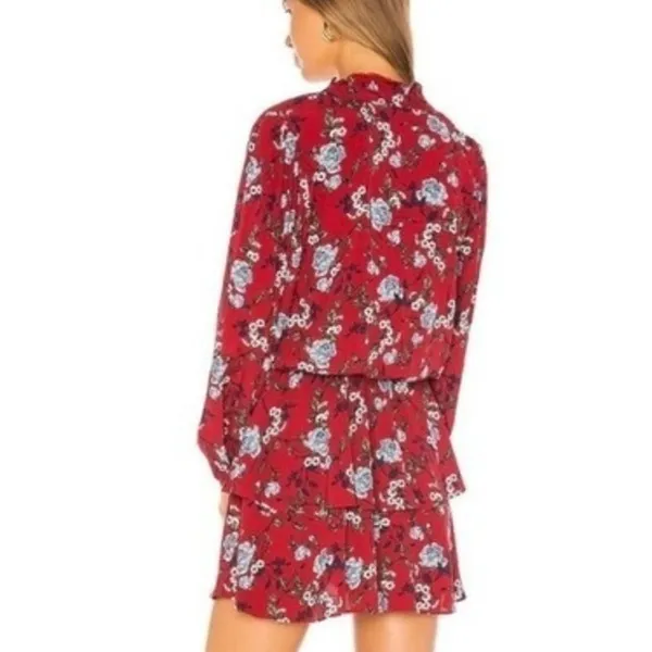 Yumi Kim Red Floral Ruffle Tiered Mini Dress Long Sleeve Smocked Waist Size‎ S - Image 4