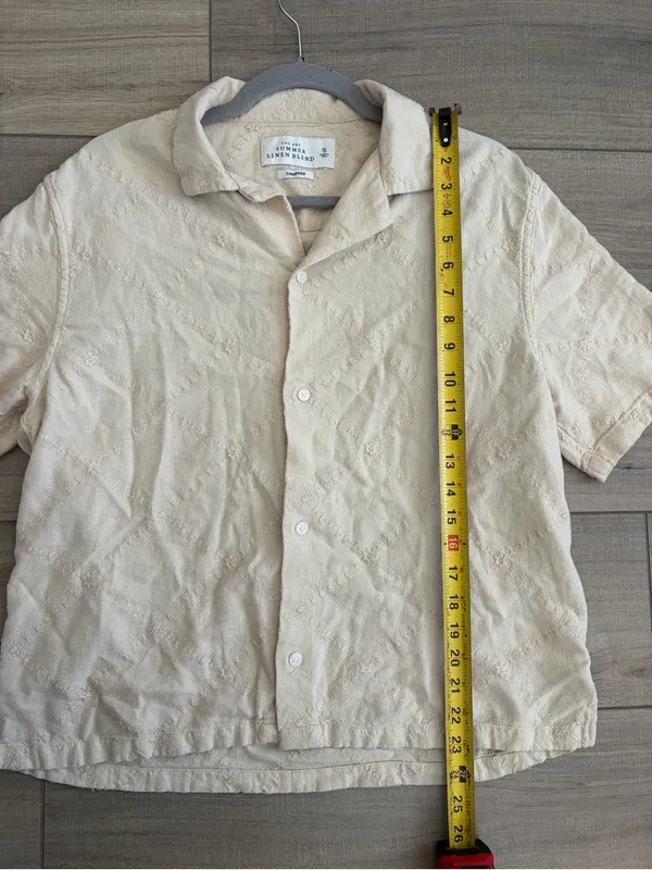 Abercrombie & Fitch The Summer Linen Blend Cropped Eyelet Quilted Button Down S - Image 7