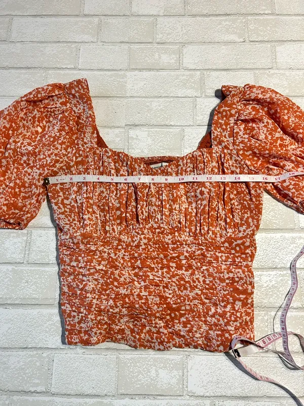 Abercrombie & Fitch Puff-Sleeve Smocked Top Rust Orange BoHo Size Medium - Image 4