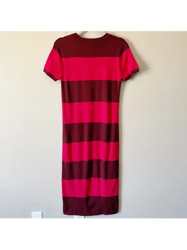 Hatch The Eliza Short Sleeve Maternity Midi Dress Striped Pink Size 2/M - Image 5