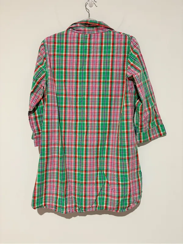 Haley and the Hound plaid cotton tunic top dress green pink large - Image 2