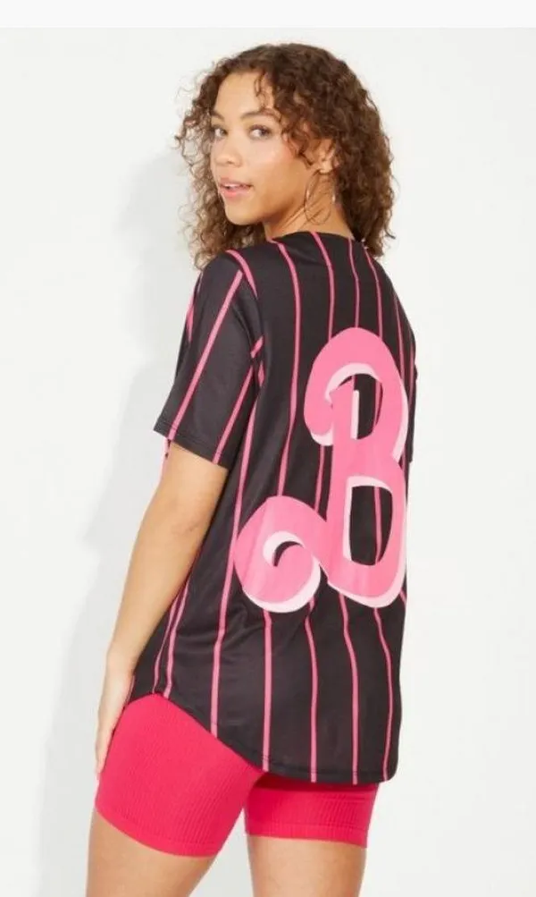 Rue 21 Pinstriped Barbie Graphic Baseball Jersey Size Medium - Image 2
