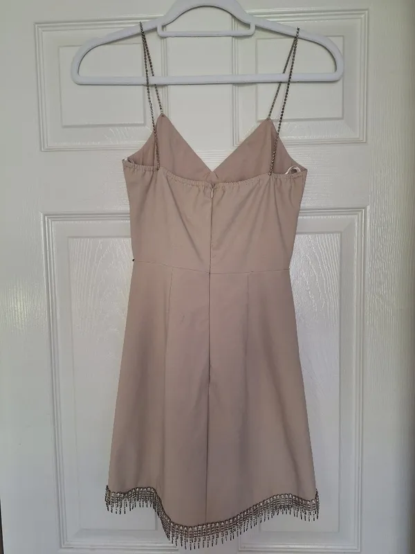 NWT Heiress Beverly Hills Seasonless Diamante Trim Mini Dress XS Beige Nude - Image 7