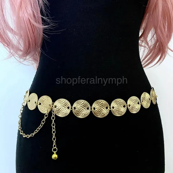 Gold Y2K Hammered Coin Disc Waist Chain Belt, Fits 17 to 39 Inches, X7GA1365 - Image 2