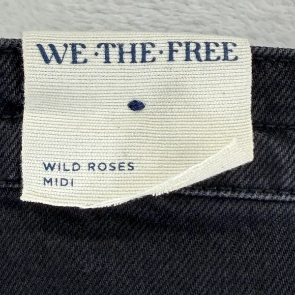 Free People We The Free Black Denim Midi Skirt Front Slit High Rise‎ Size 24 NEW - Image 14