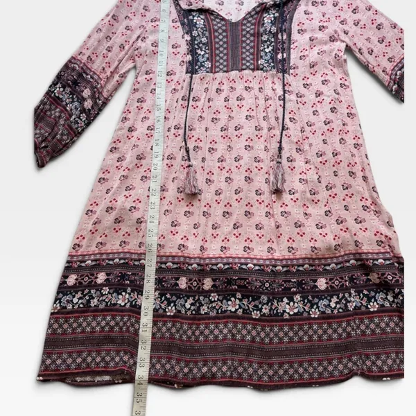 Knox Rose Pink Floral Boho Tassel Tie Long Sleeve Dress Medium - Image 7
