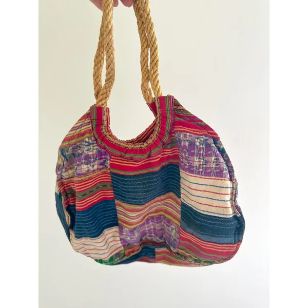 Patchwork Quilt Rope Fabric Shoulder Bag Red - Image 2