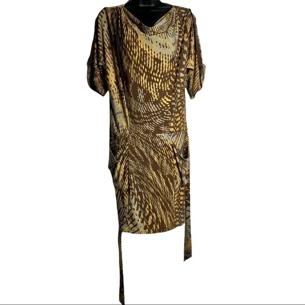 Y2K BCBGMaxAzria Abstract Belted Mini Dress Size XS - Image 3