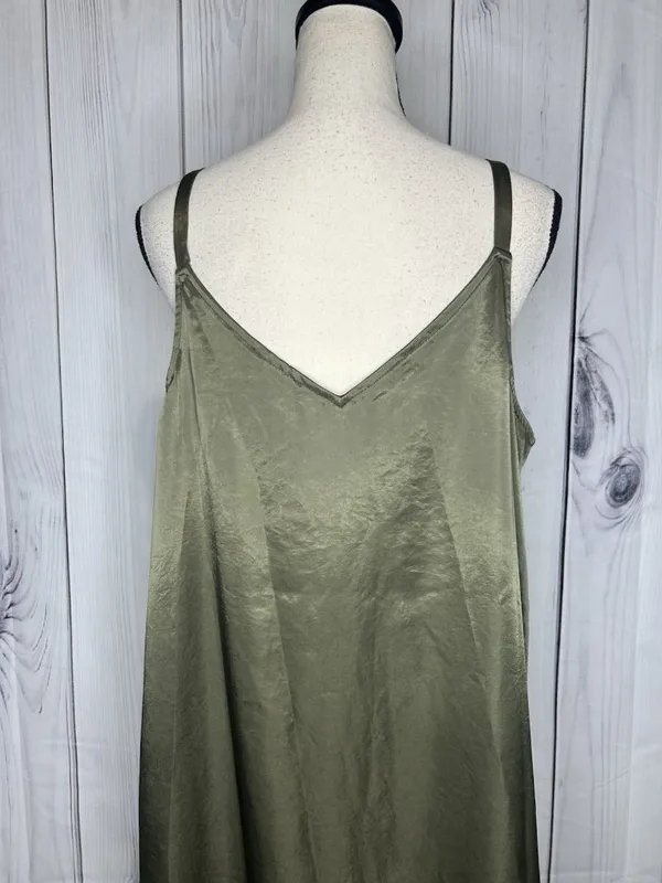 Vince Camuto Olive Green Satin Slip Maxi Dress Sz L V-Neck Strappy Sleeveless - Image 8