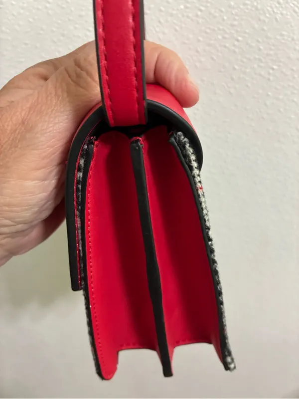 M & S Collection Red Faux Leather and Plaid Crossbody Bag - Image 5