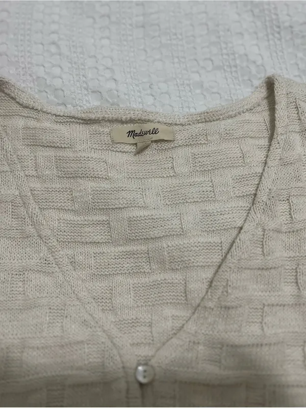 Madewell Sleeveless V-Neck Cropped Tank Top Vest in Creamy White Sz L - Image 4