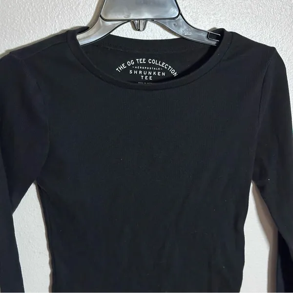 Aeropostale Women Black OG Tee Collection Shrunken Tee Long Sleeve size‎ Small - Image 3