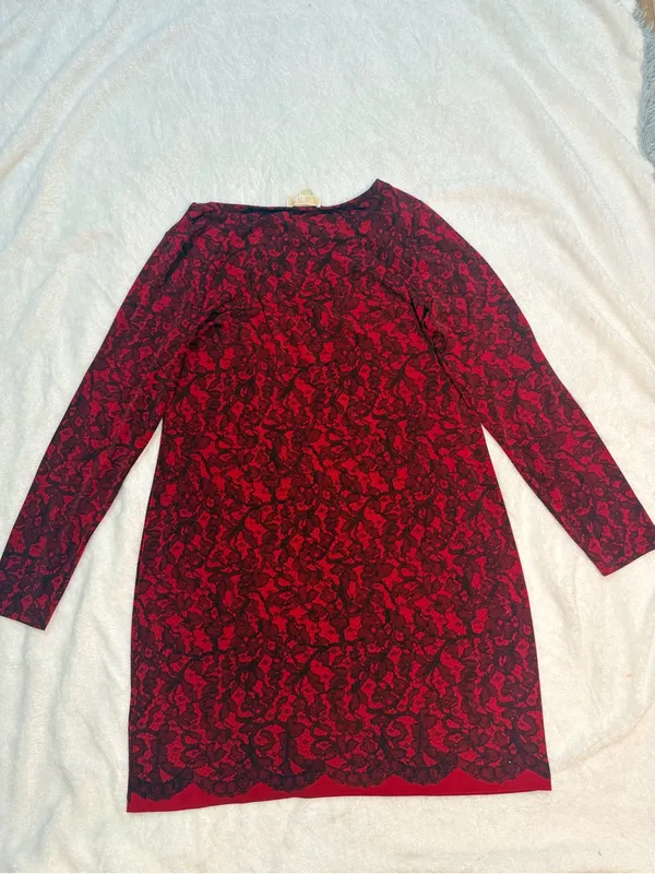 Michael Kors Red Lace Long-Sleeve Sheath Dress - Image 3