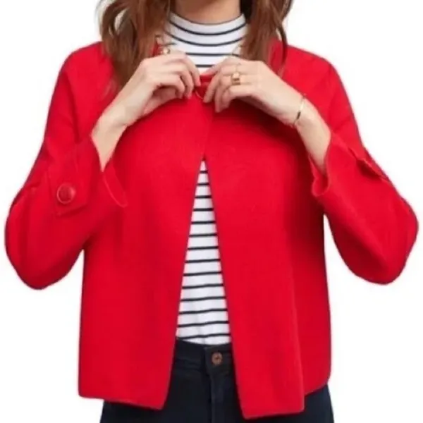 By Anthropologie Red Bolero‎ One Button Peplum Open Front Blazer Jacket Size S - Image 3