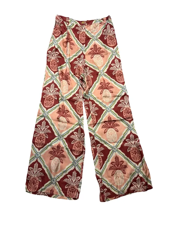 ✨🍍 FARM Rio x Anthropologie Pineapple Satin Wide Leg Pants Size‎ Medium 🍍✨ - Image 2