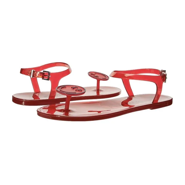 NIB Katy Perry Size 7 Women’s The Geli Flat Smiley Face Red Summer Sandals - Image 2