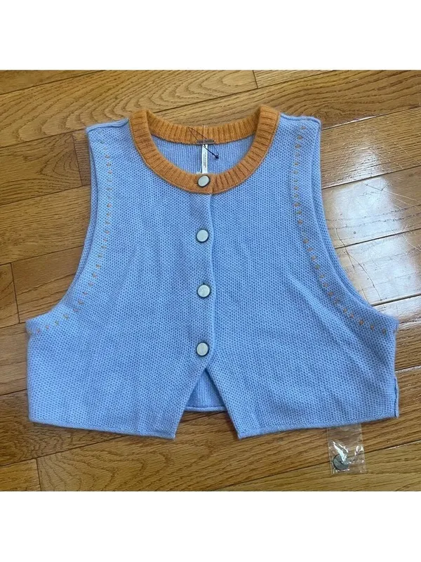Free People Sammi Cashmere Sweater Vest Waistcoat V-neck Sz S Clueless Academia - Image 6