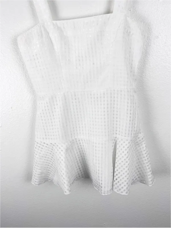 AMANDA UPRICHARD White Annalise Lined Back Zipper Flounce Hem Dress Medium - Image 11