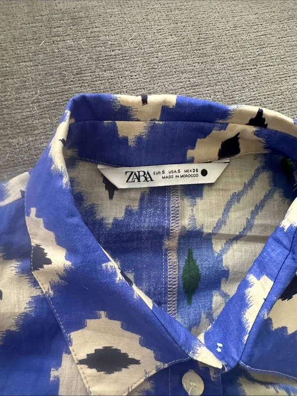 Zara Blue Cream & Green Patterned Top - Image 3