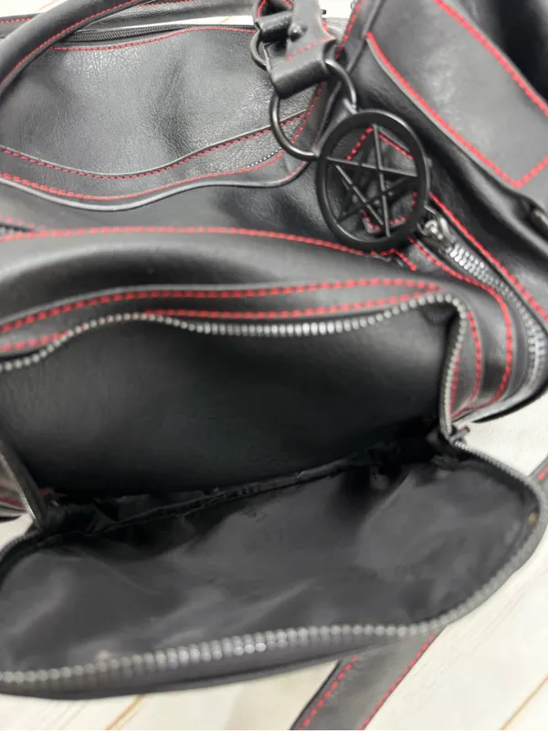 Killstar Black Duffel Bag with Red Stitching and Pentagram Pulls - Image 14