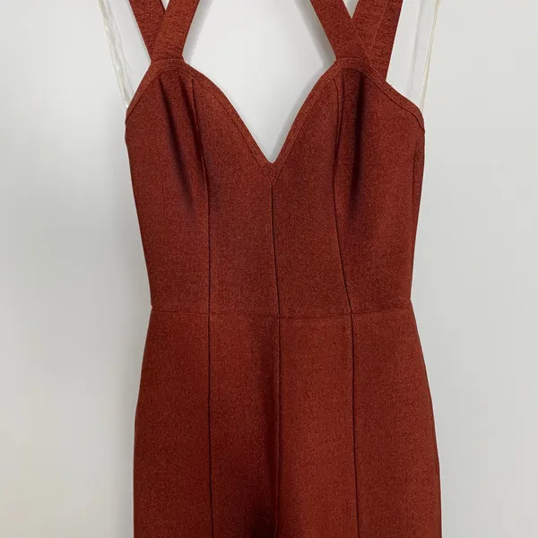 House of CB Cypresa Rust Lurex Collar Strap Jumpsuit Women’s Size XS - Image 14