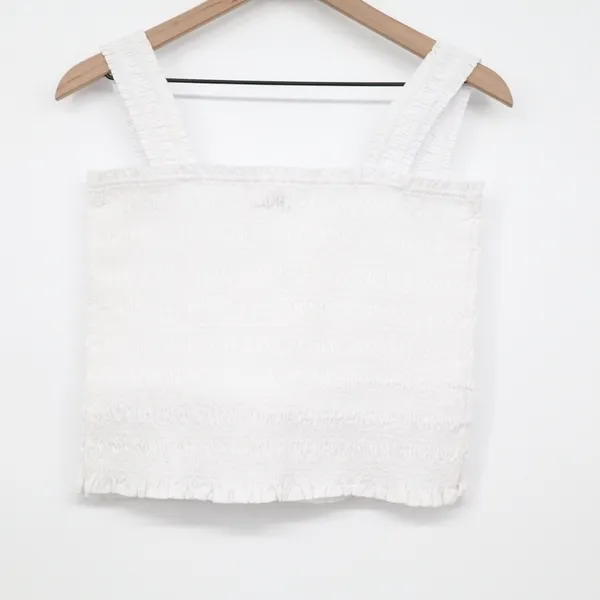 Madewell Poplin Cropped Top Womens L White Cotton Smocked Wide Strap Square Neck - Image 6