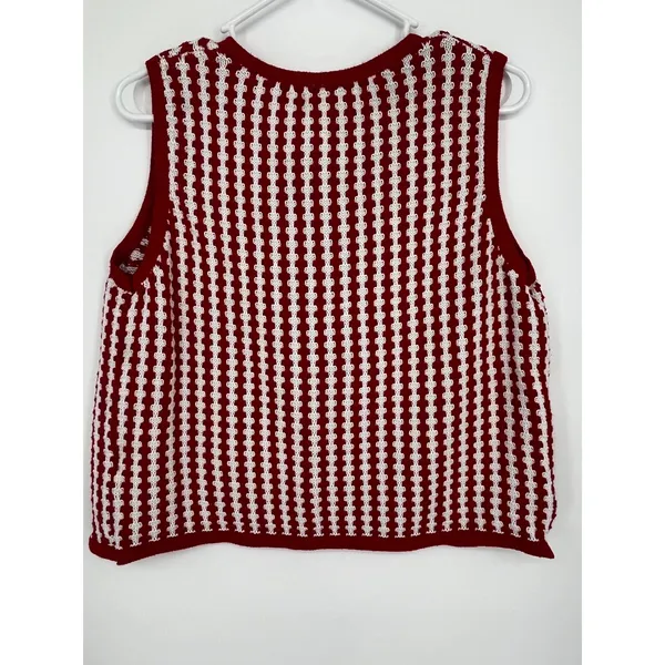 Nikka K Striped Tie Front Knit Sweater Vest Women L Red White Shabby Chic Retro - Image 2