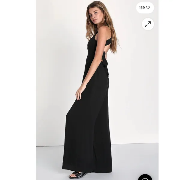 Lulus Trendy Aesthetic Black Smocked Tie Back Wide Leg Jumpsuit - Image 2