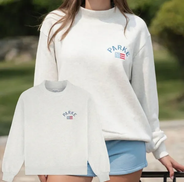 Parke Flag Graphic Mockneck Sweatshirt Varsity Pullover Heather Grey L/XL - Image 3