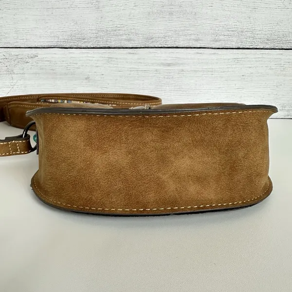 Tony Lama Woven Accent Colorful SaddleBag Leather Southwestern Crossbody‎ Purse - Image 8