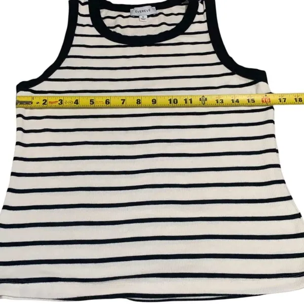 Evereve Tank Top Womens Medium White Black Striped Ribbed Sleeveless Layering - Image 5