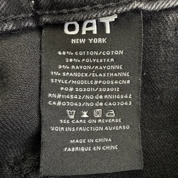 OAT New York Wide Leg Jeans Womens 4/27 Black High Rise Patch Pocket Raw Hem - Image 9