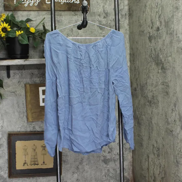 NWT Stoosh Juniors Long-Sleeve Lace-Inset Peasant Blouse Top Blue L - Image 3