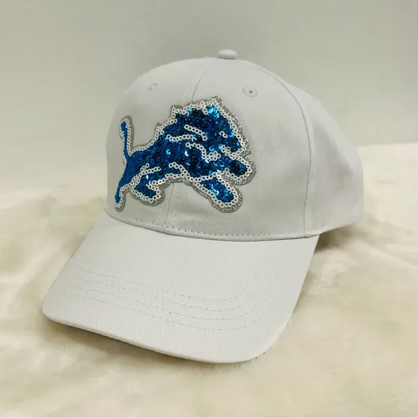 National Football League Detroit Lions hat! White baseball cap with glitter sequin lions logo!! - Image 4