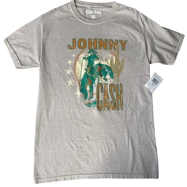 Johnny Cash Western Cowboy Graphic T-Shirt Women's‎ XS Grey Cotton - Image 2