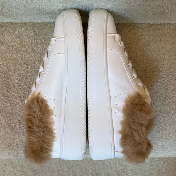Steve Madden Brenner Faux‎ Fur Trim Leather Outsole Sneakers White Size 6 - Image 5
