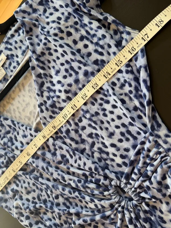 Tommy Bahama "Clara Lovely Leo" Faux-Wrap Dress Blue Animal Print Size XS - Image 7