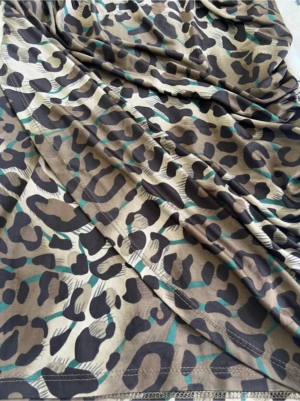 H&O Leopard Print One Shoulder Ruched Bodycon Mini Dress Size M - Image 2