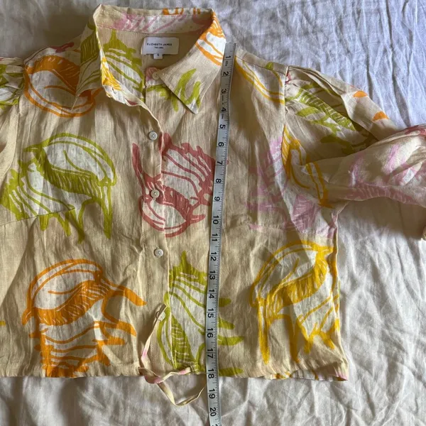 Elizabeth James The Label Linen Colorful Shell Print Coastal Beach Blouse Small - Image 8