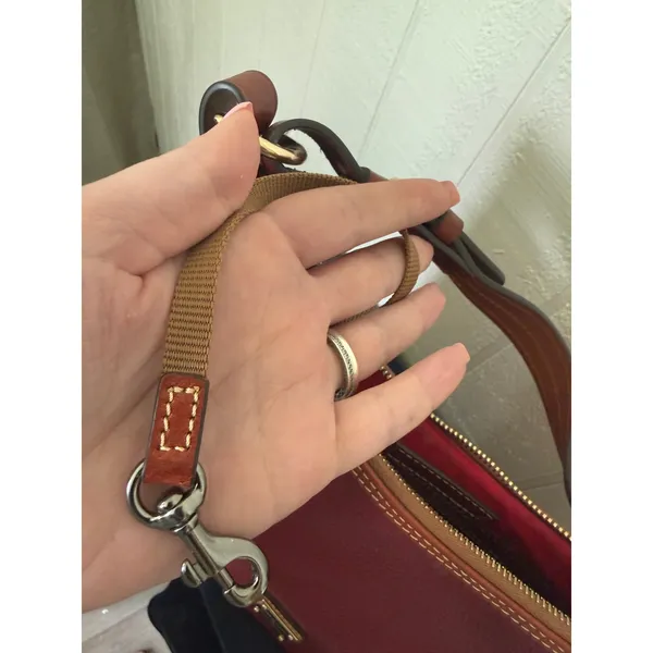 Dooney & Bourke Pebble Grain Leather Hobo Shoulder Bag Burgundy Wine Tan Trim - Image 9